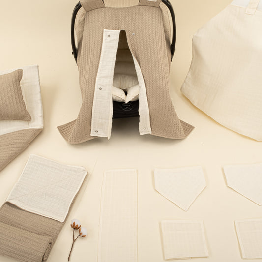 11 Parça Avantajlı Set - Çift Taraflı - Taş Örgü - Krem Muslin