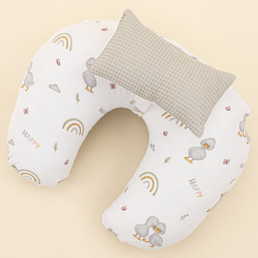 Emzirme Yastığı - Çift Taraflı - Gri Petek - Ördekler