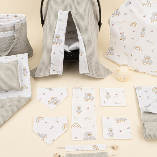 14 Parça Avantajlı Set - Çift Taraflı - Gri Petek - Ördekler