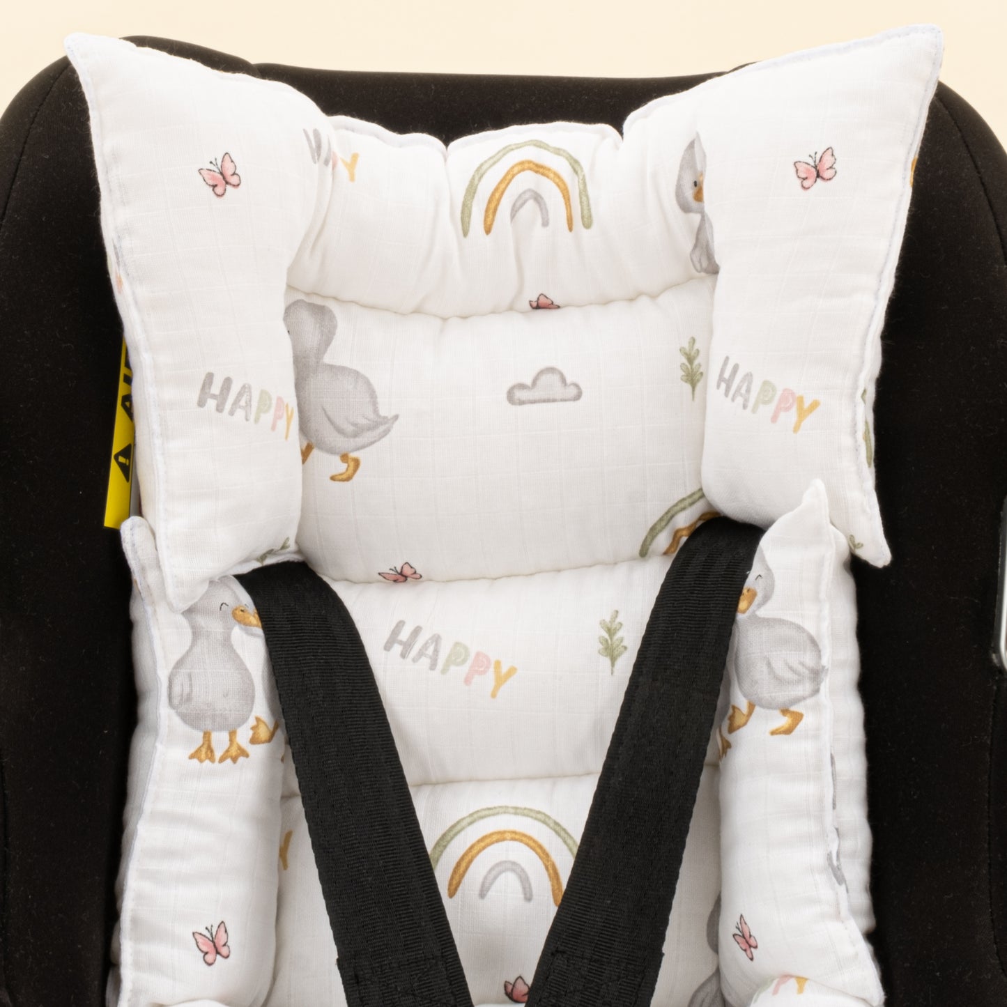 3'lü Puset Seti - Çift Taraflı - Gri Muslin - Ördekler