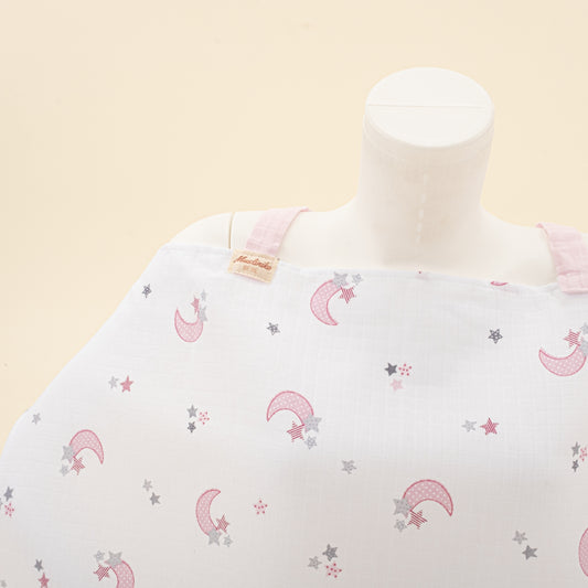 Çift Katlı Muslin Emzirme Önlüğü - Pembe Ay
