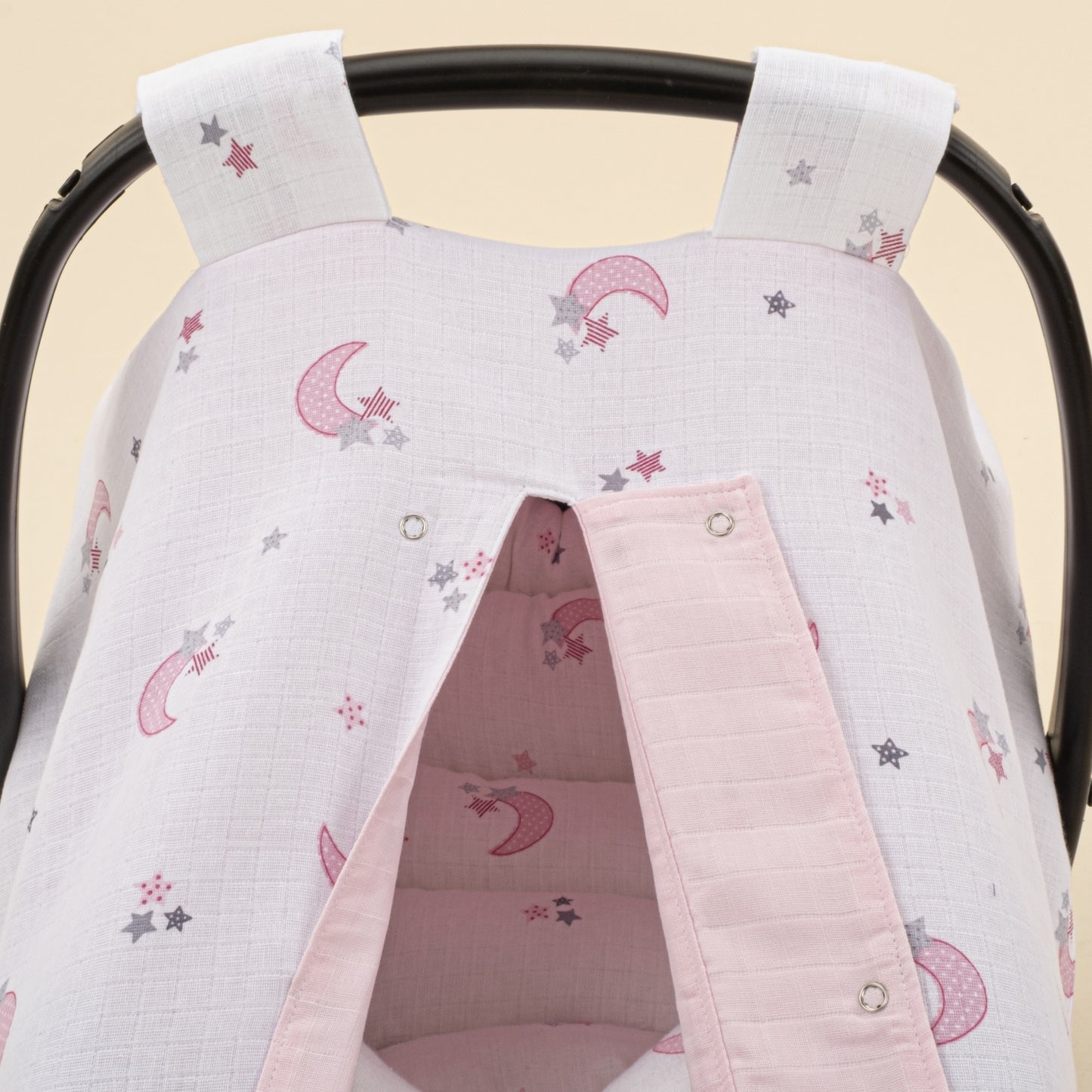 Puset Seti - Çift Taraflı - Bebe Pembe Muslin - Pembe Ay