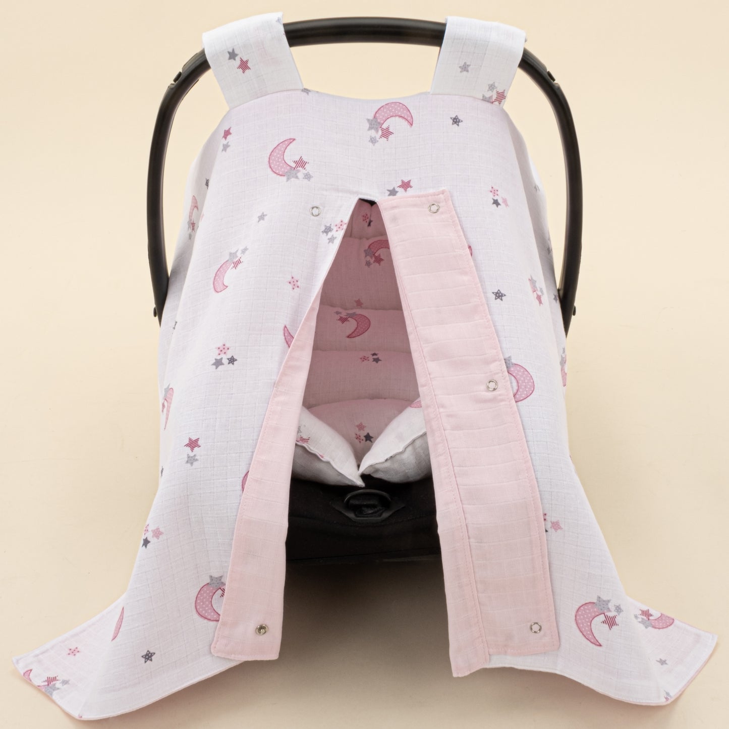 Puset Seti - Çift Taraflı - Bebe Pembe Muslin - Pembe Ay