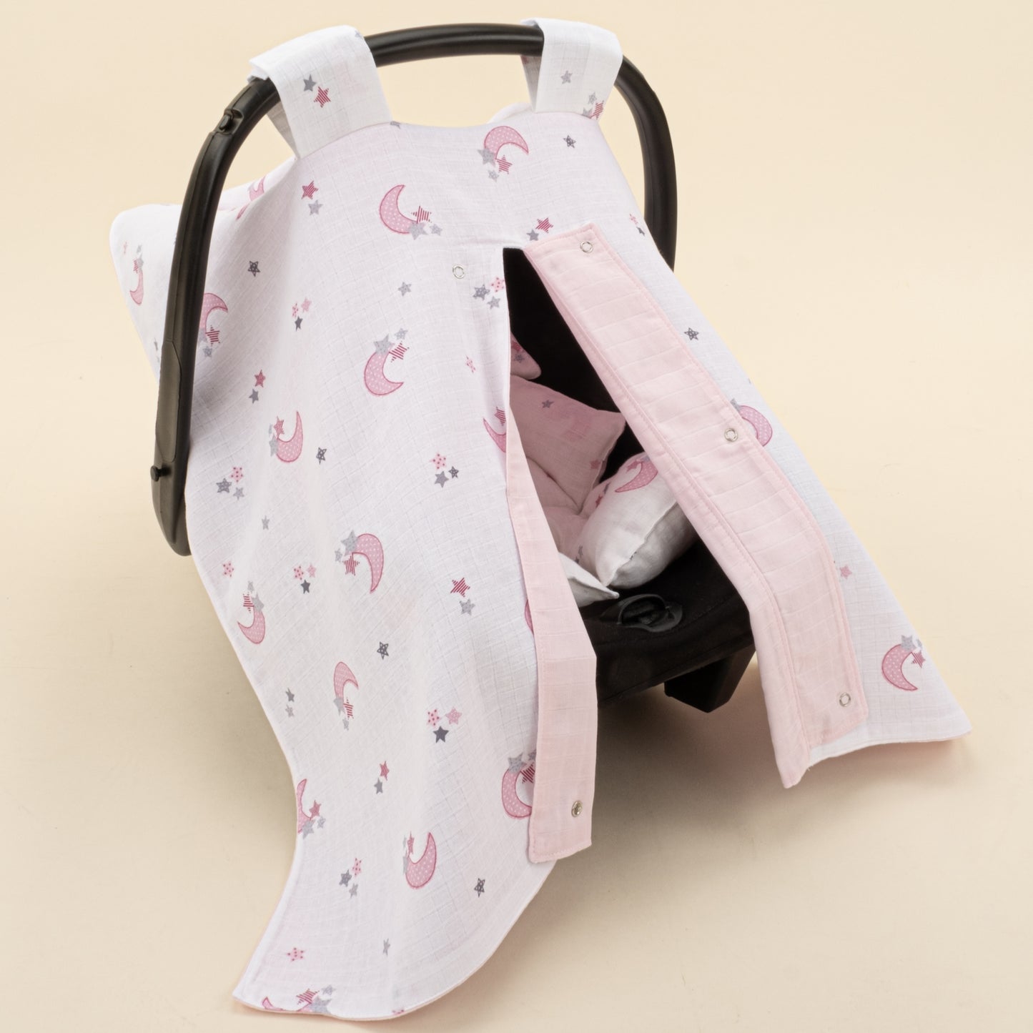 Puset Seti - Çift Taraflı - Bebe Pembe Muslin - Pembe Ay