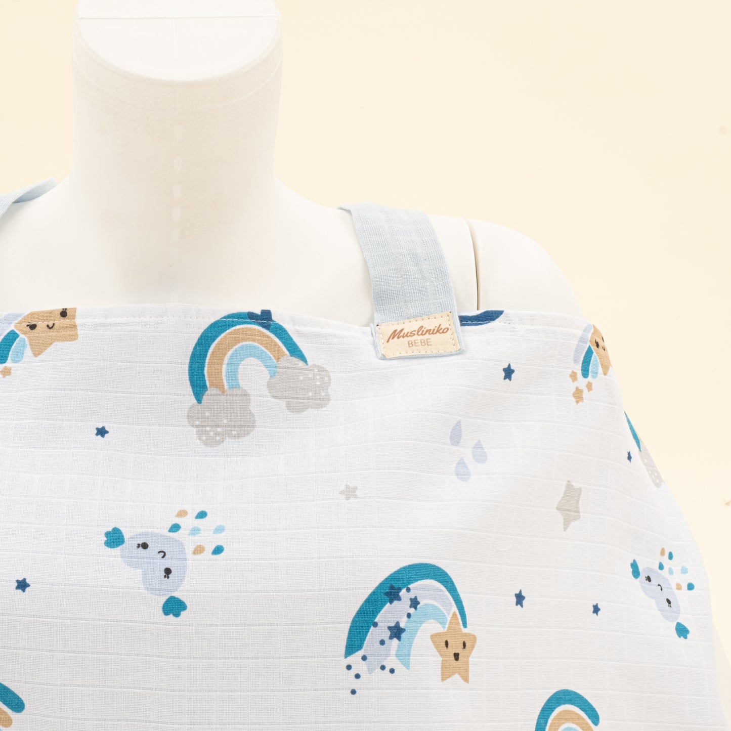 Çift Katlı Muslin Emzirme Önlüğü - Bebe Mavisi Muslin - Mavi Gökkuşağı