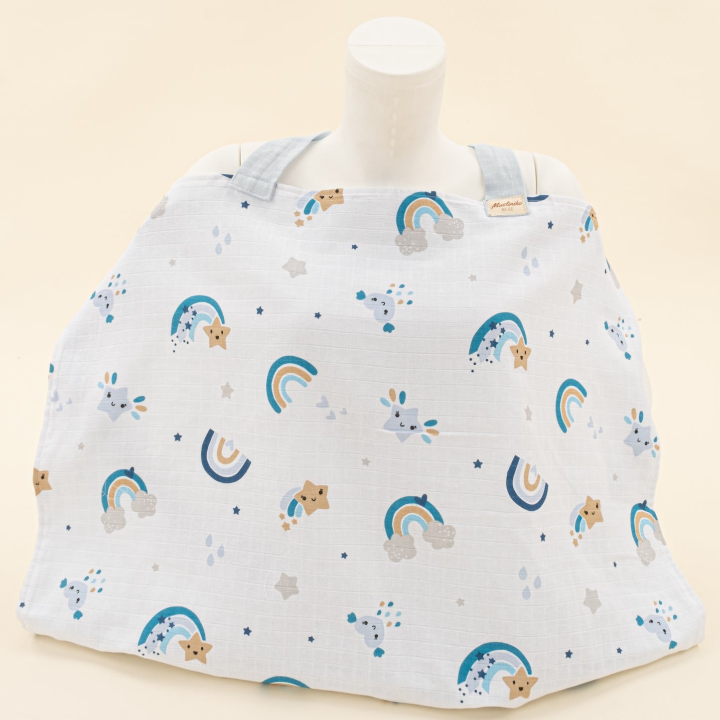 Çift Katlı Muslin Emzirme Önlüğü - Bebe Mavisi Muslin - Mavi Gökkuşağı