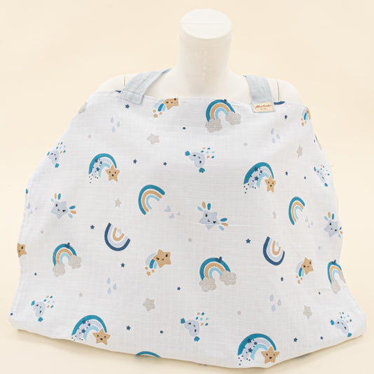 Çift Katlı Muslin Emzirme Önlüğü - Bebe Mavisi Muslin - Mavi Gökkuşağı
