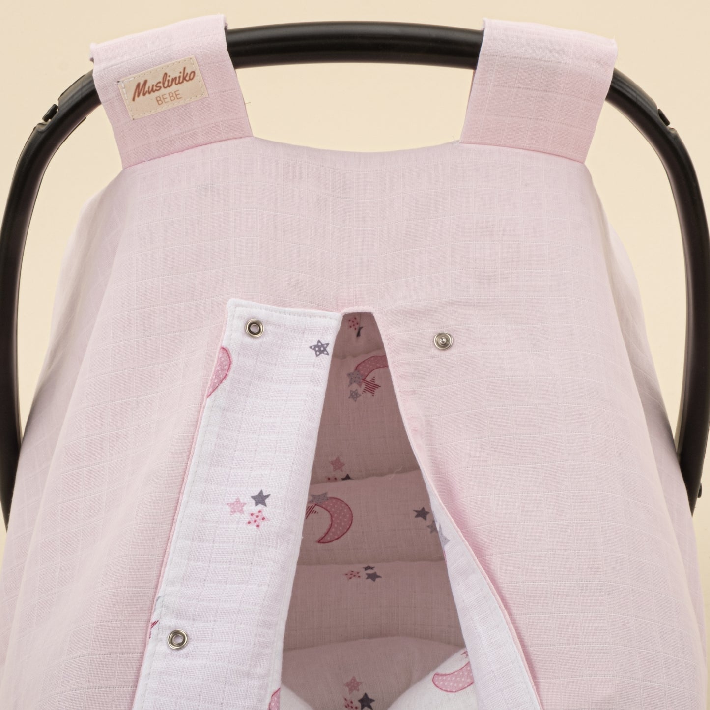 Puset Seti - Çift Taraflı - Bebe Pembe Muslin - Pembe Ay