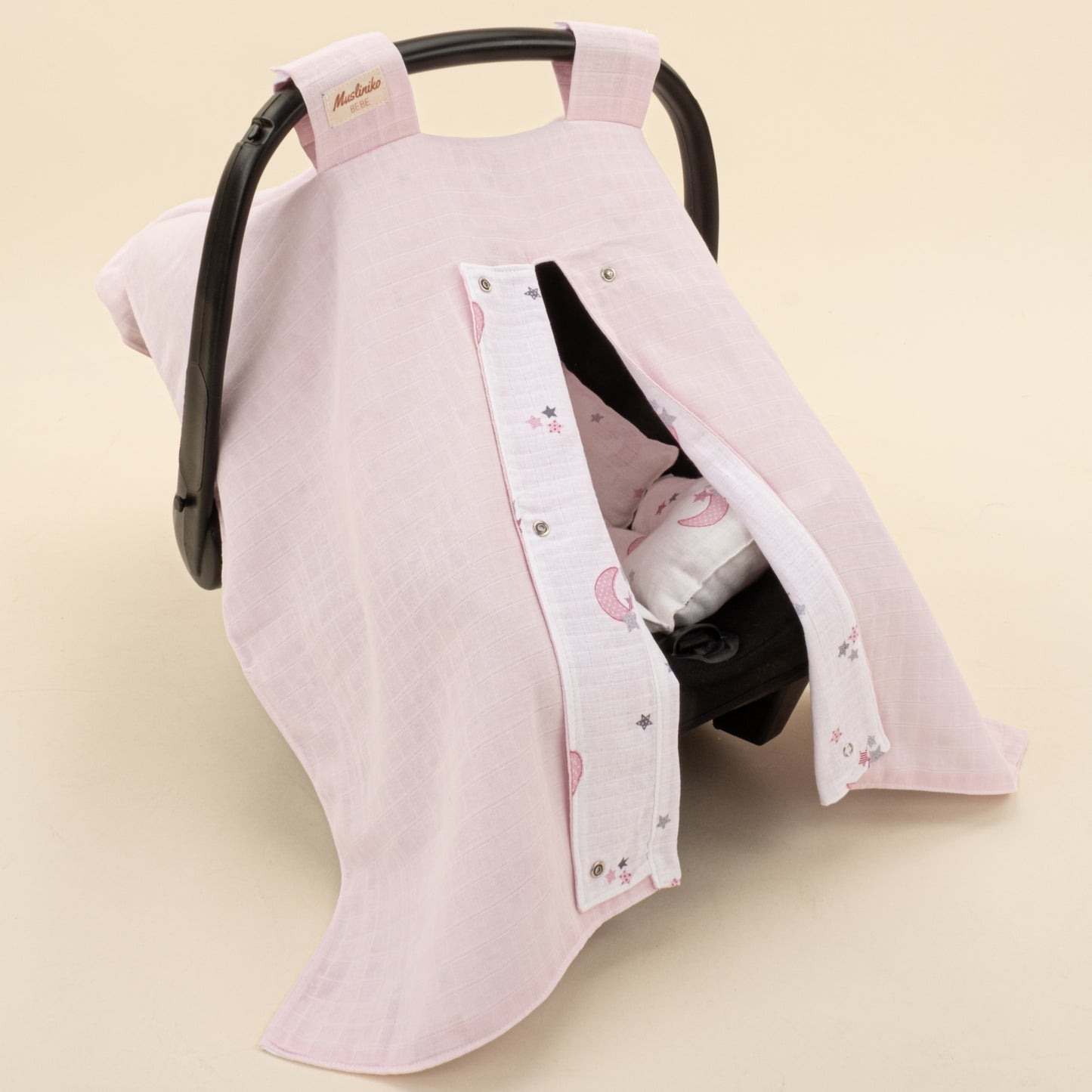 Puset Seti - Çift Taraflı - Bebe Pembe Muslin - Pembe Ay