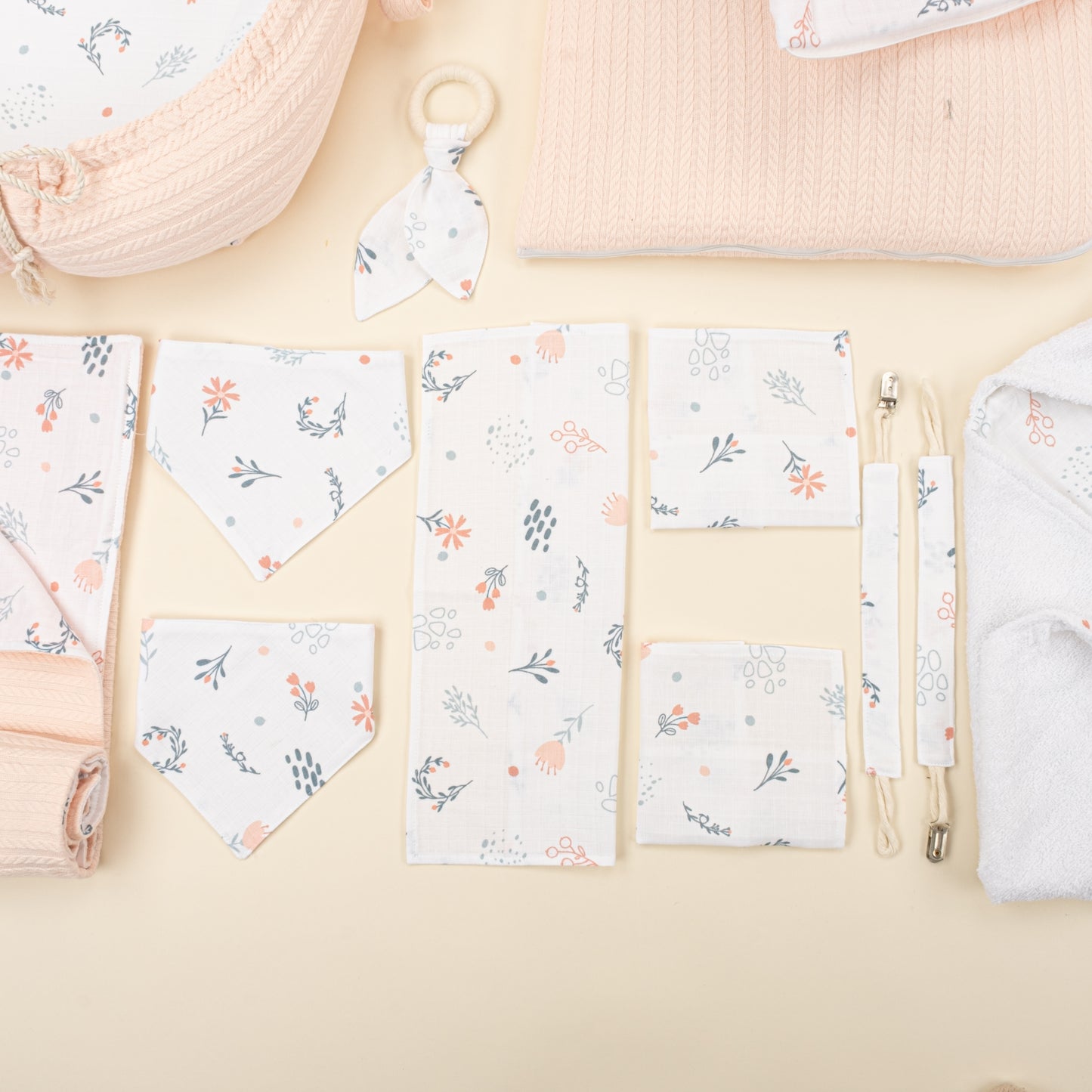 25 Parça Full Set - Çift Taraflı - Somon Örgü - Yeşil Çiçekler