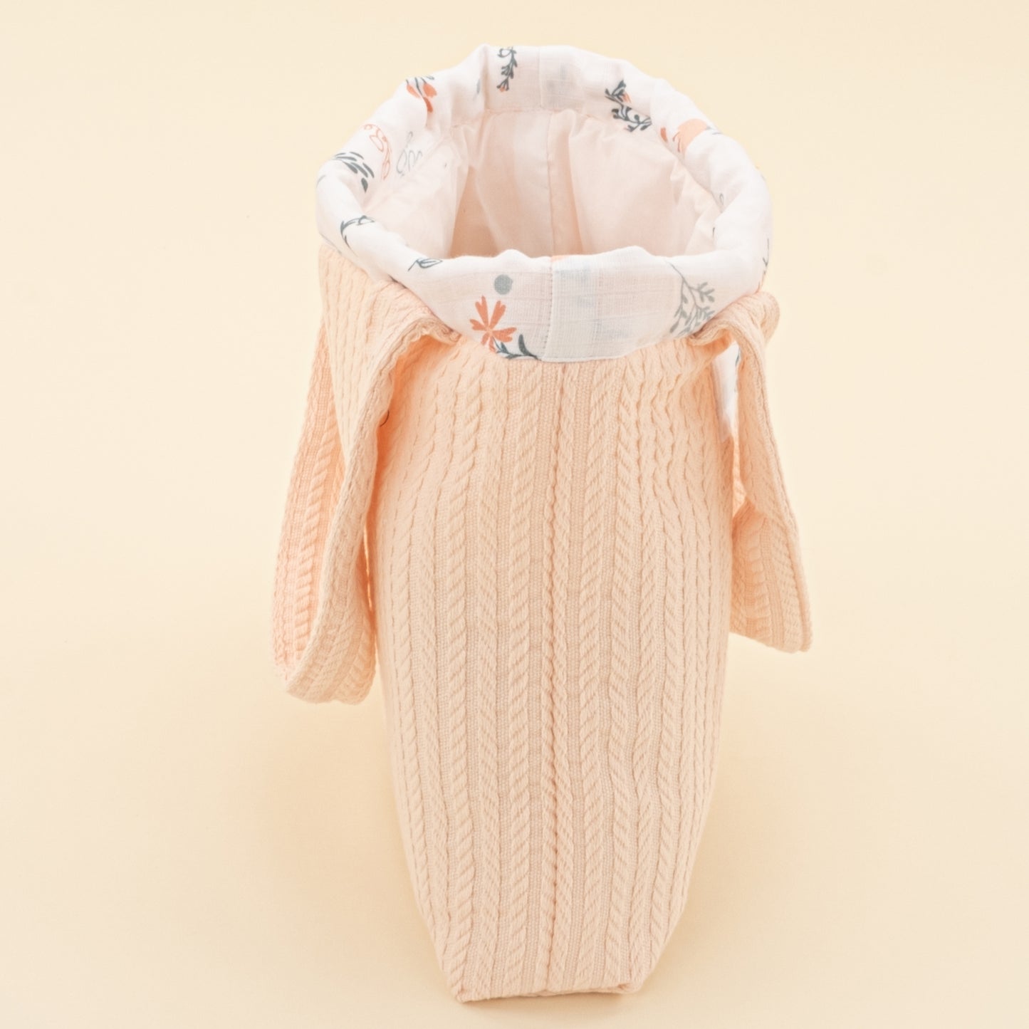 Bebek Bakım Çantası - Somon Örgü - Yeşil Çiçekler