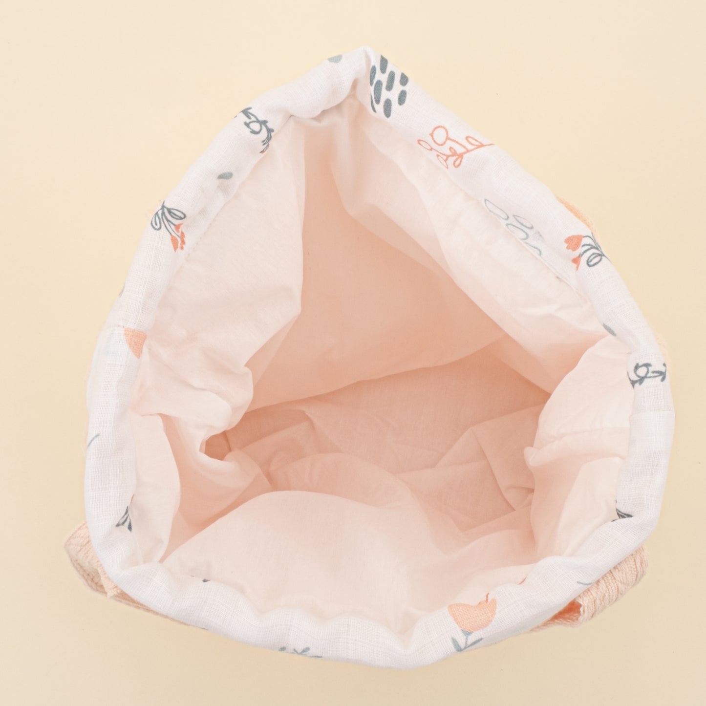 Bebek Bakım Çantası - Somon Örgü - Yeşil Çiçekler