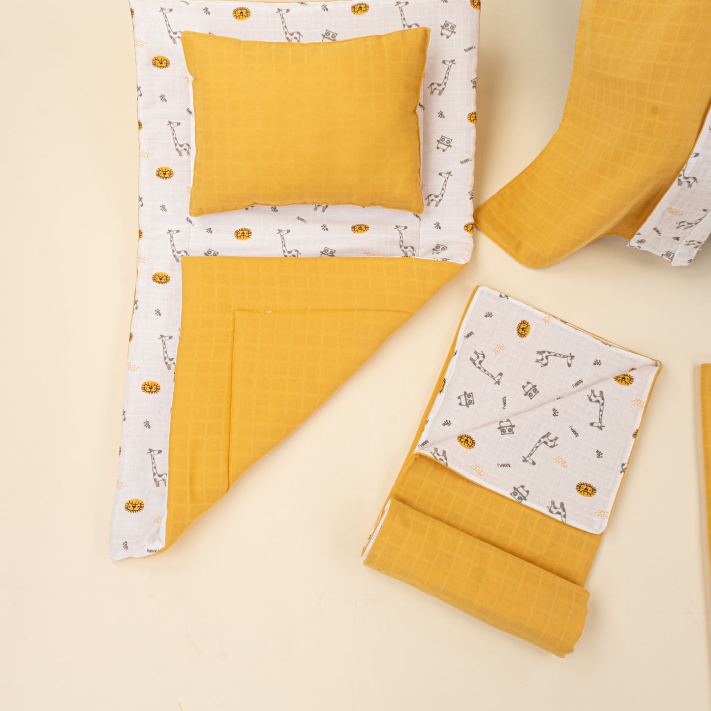11 Parça Avantajlı Set - Çift Taraflı - Hardal Muslin - Zürafa