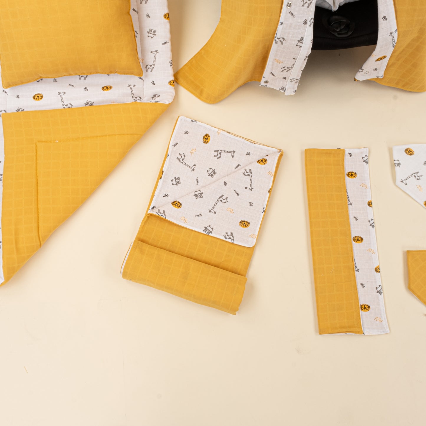 11 Parça Avantajlı Set - Çift Taraflı - Hardal Muslin - Zürafa