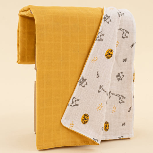 Çift Taraflı Muslin Örtü - Hardal Muslin - Zürafa