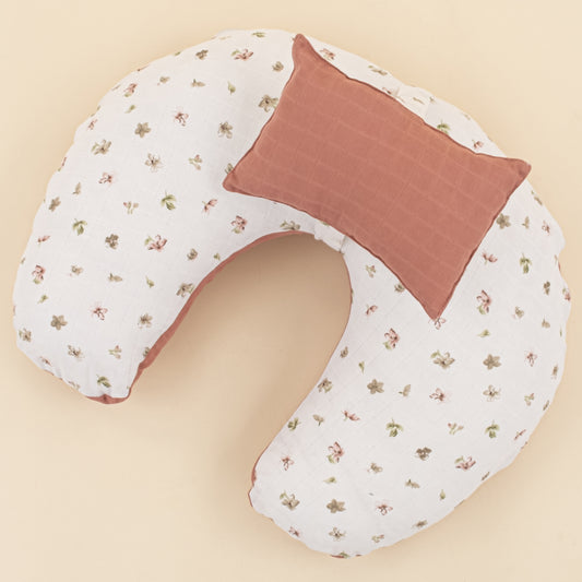 Emzirme Yastığı - Çift Taraflı - Gül Kurusu Muslin - Çiçekler