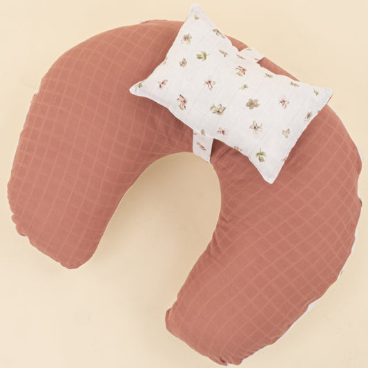 Emzirme Yastığı - Çift Taraflı - Gül Kurusu Muslin - Çiçekler