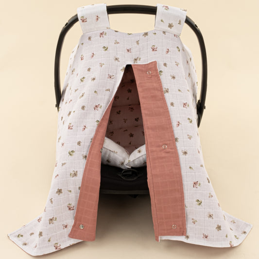 Puset Seti - Çift Taraflı - Gül Kurusu Muslin - Çiçekler