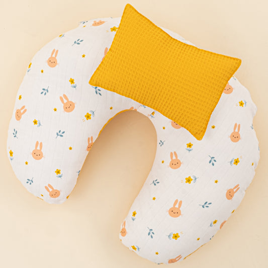 Emzirme Yastığı - Çift Taraflı - Hardal Petek - Turuncu Tavşan
