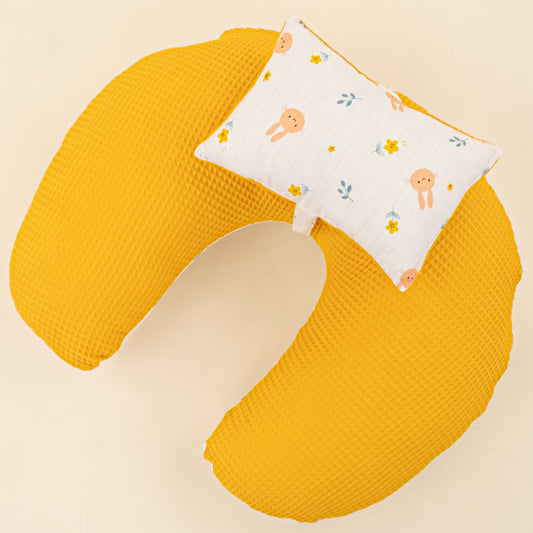 Emzirme Yastığı - Çift Taraflı - Hardal Petek - Turuncu Tavşan