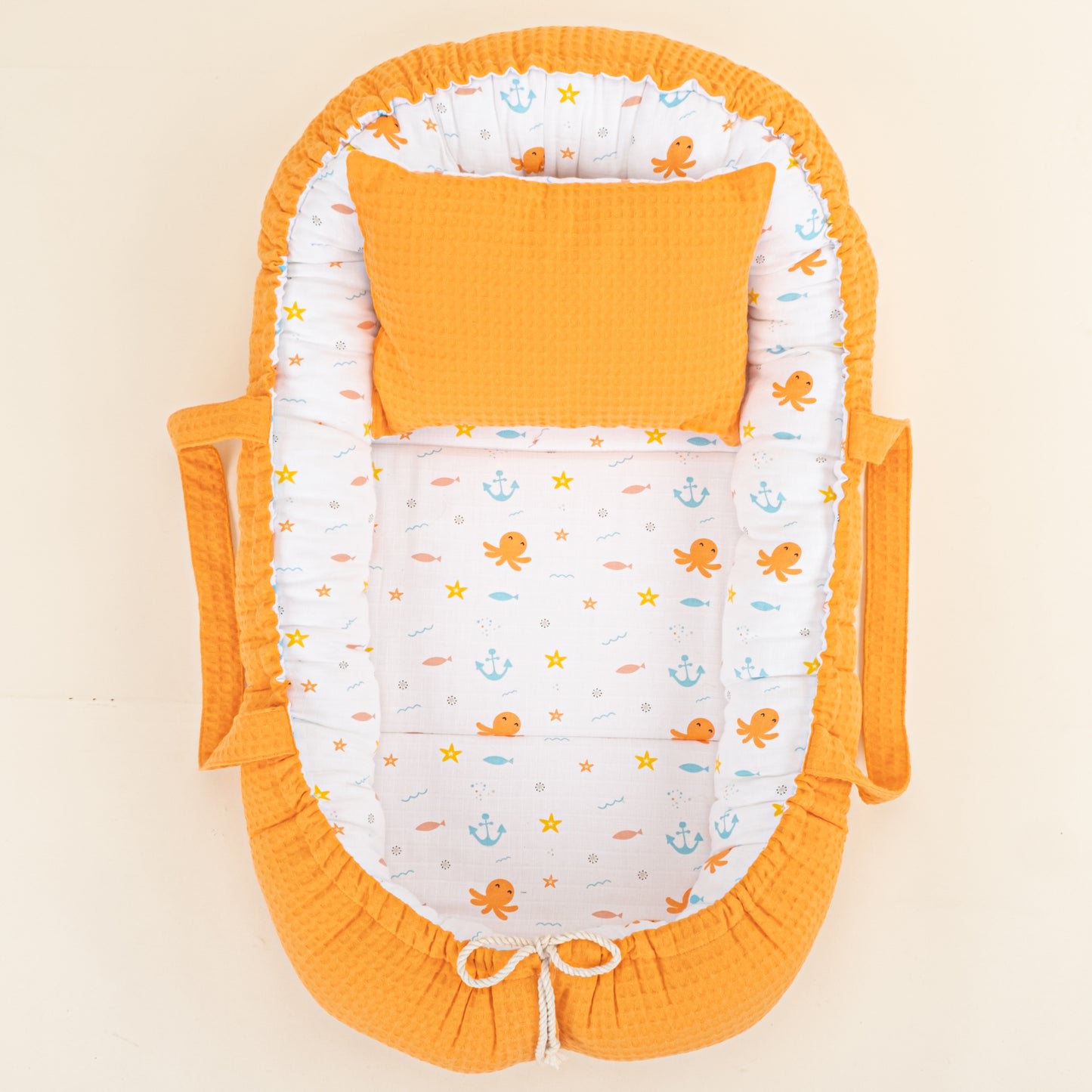 Babynest ve Yastık- Çift Taraflı - Oranj Petek - Ahtapot