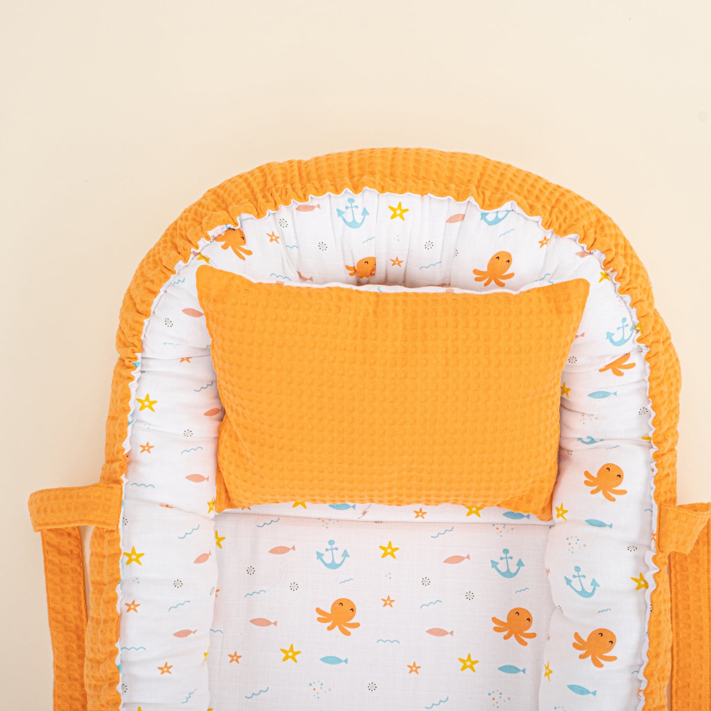 Babynest ve Yastık- Çift Taraflı - Oranj Petek - Ahtapot