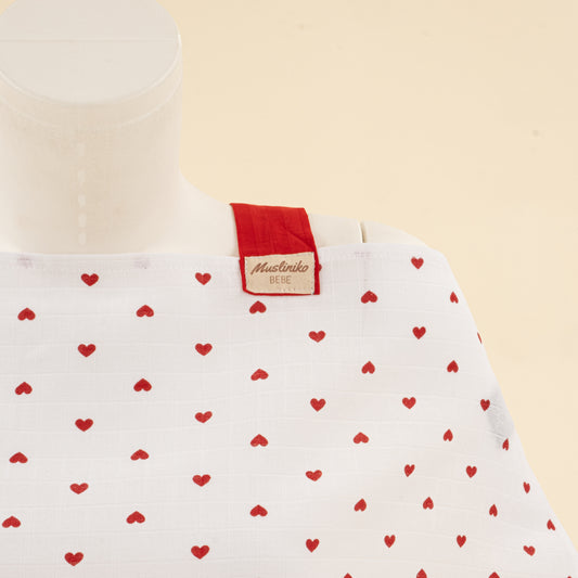 Çift Katlı Muslin Emzirme Önlüğü - Kırmızı Kalp