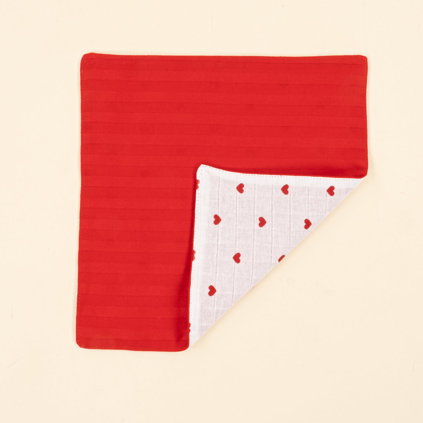 Önlük ve Mendil Seti - Çift Taraflı - Kırmızı Saten - Kırmızı Kalp