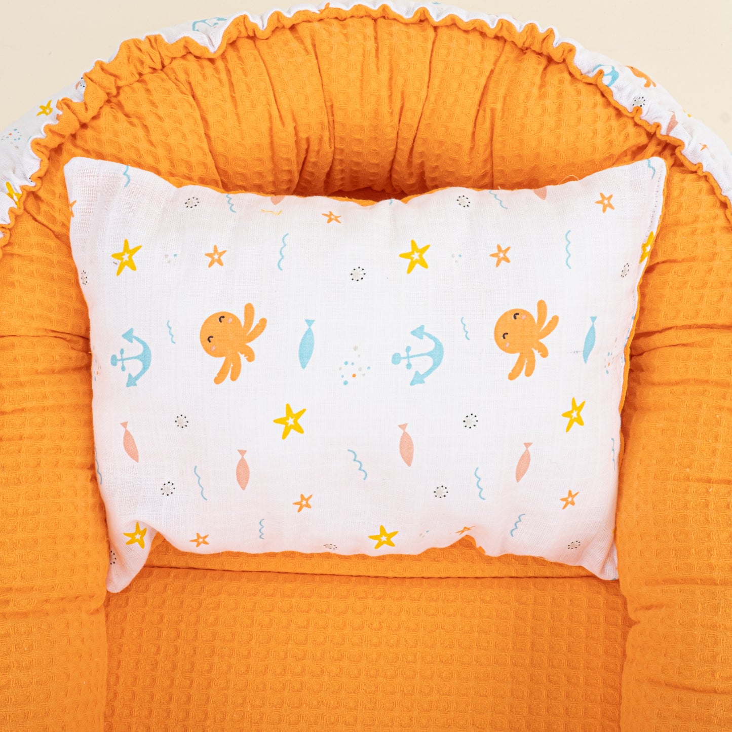 Babynest ve Yastık- Çift Taraflı - Oranj Petek - Ahtapot