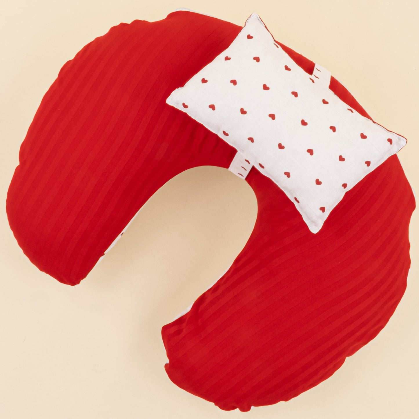 Emzirme Yastığı - Çift Taraflı - Kırmızı Saten - Kırmızı Kalp