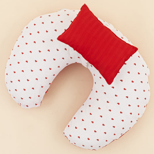 Emzirme Yastığı - Çift Taraflı - Kırmızı Saten - Kırmızı Kalp