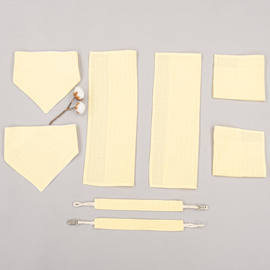 Emzik Askısı , Önlük ve Mendil Seti - Tek Taraflı - Sarı Muslin