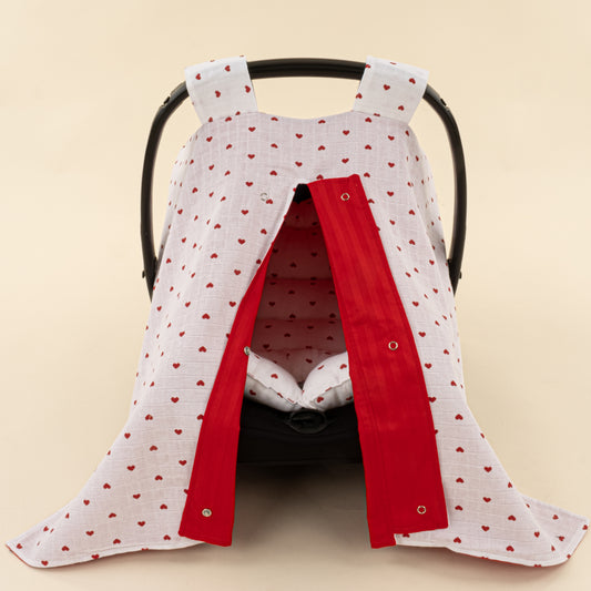 Puset Seti - Çift Taraflı - Kırmızı Saten - Kırmızı Kalp