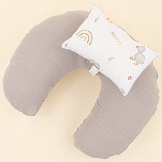 Emzirme Yastığı - Çift Taraflı - Gri Muslin - Ördekler