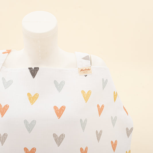 Çift Katlı Muslin Emzirme Önlüğü - Kalpler