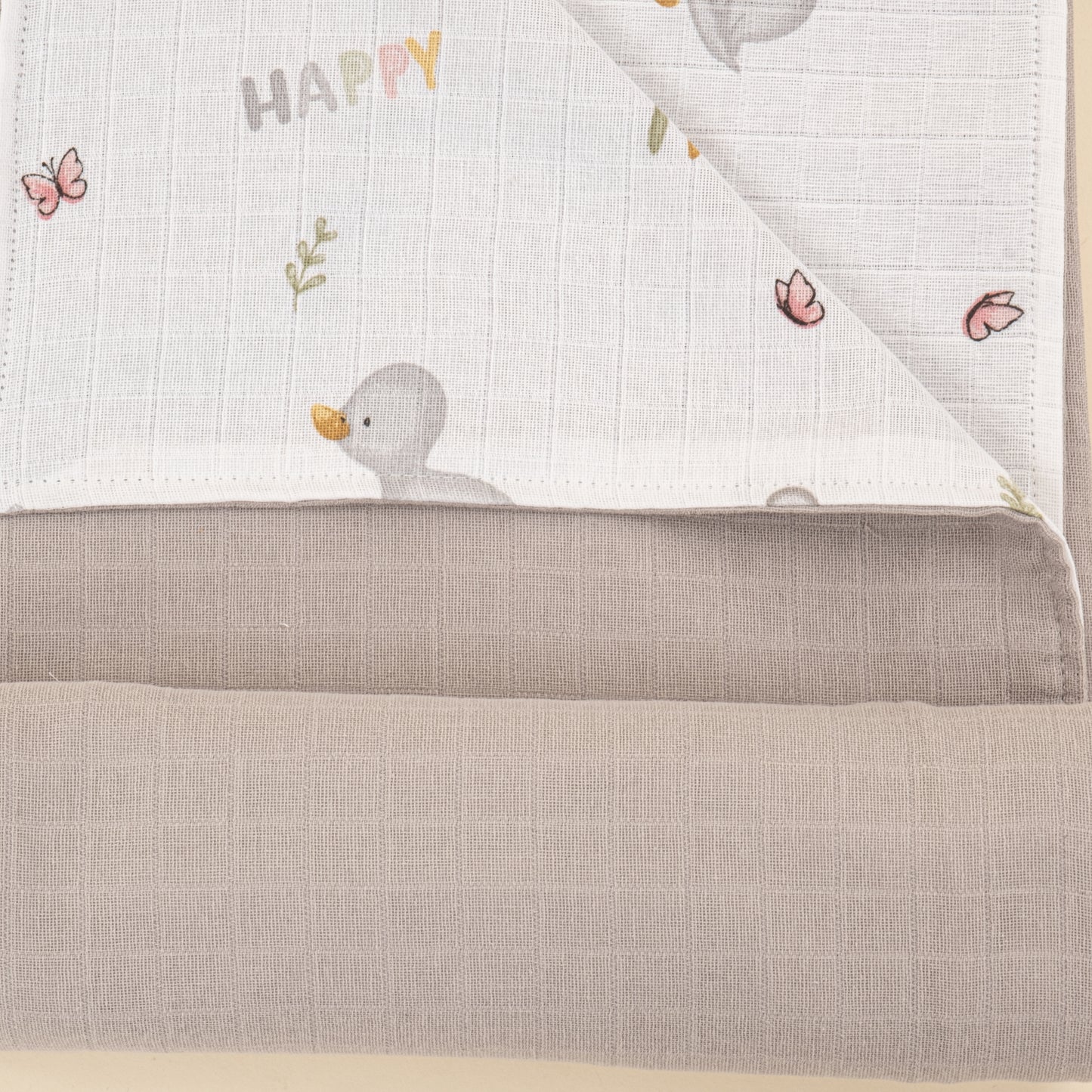 Çift Taraflı Muslin Örtü - Gri Muslin - Ördekler