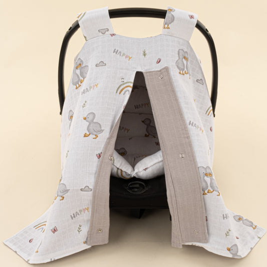 Puset Seti - Çift Taraflı - Gri Muslin - Ördekler