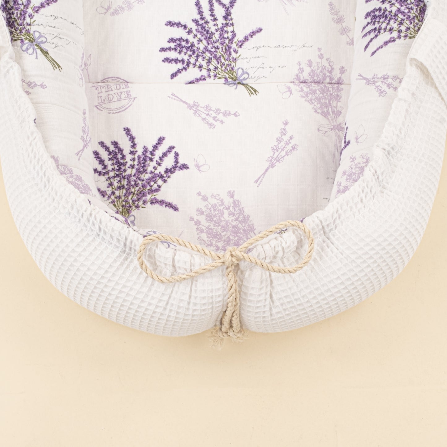Babynest ve Yastık - Çift Taraflı - Beyaz Petek - Lavanta