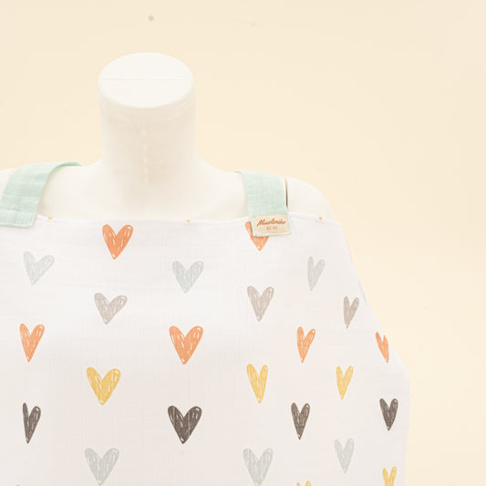 Çift Katlı Muslin Emzirme Önlüğü - Kalpler