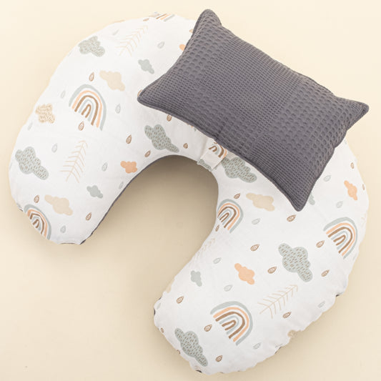 Emzirme Yastığı - Çift Taraflı - Antrasit Waffle - Yeşil Gökkuşağı