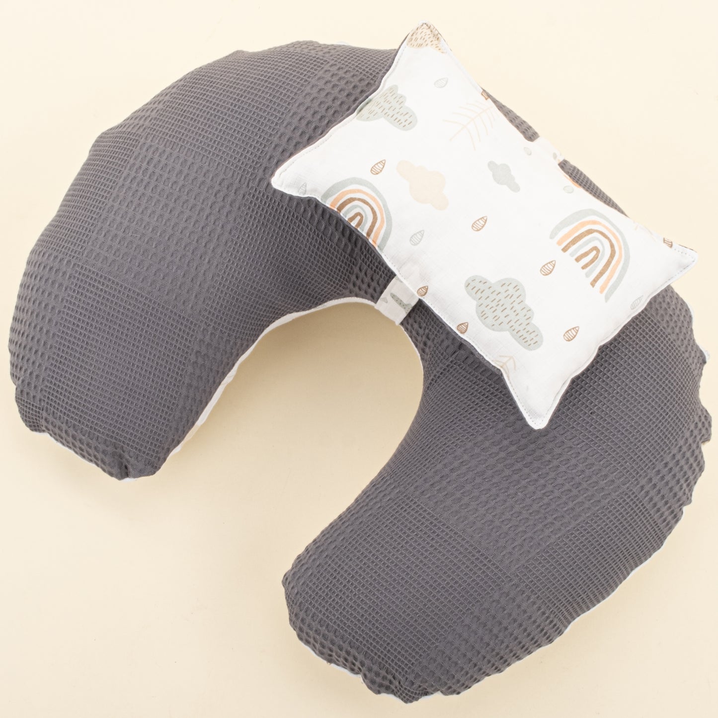 Emzirme Yastığı - Çift Taraflı - Antrasit Waffle - Yeşil Gökkuşağı
