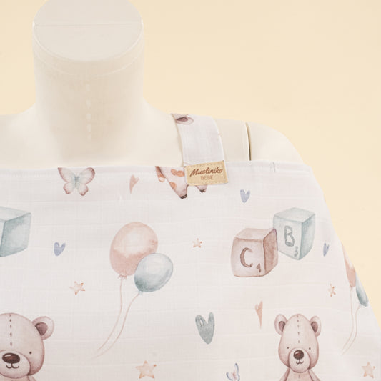 Çift Katlı Muslin Emzirme Önlüğü - Sevimli Ayıcıklar