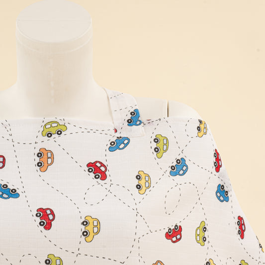 Çift Katlı Muslin Emzirme Önlüğü - Renkli Arabalar