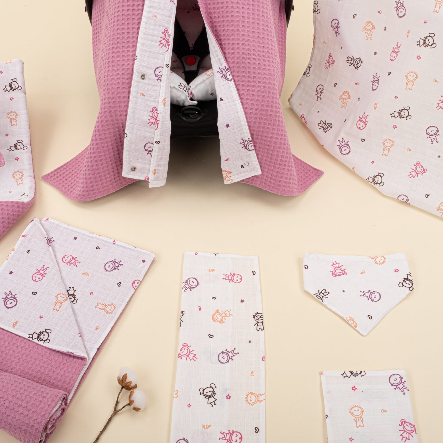 11 Parça Avantajlı Set - Çift Taraflı - Mürdüm Petek - Pembe Çubuk Bebekler