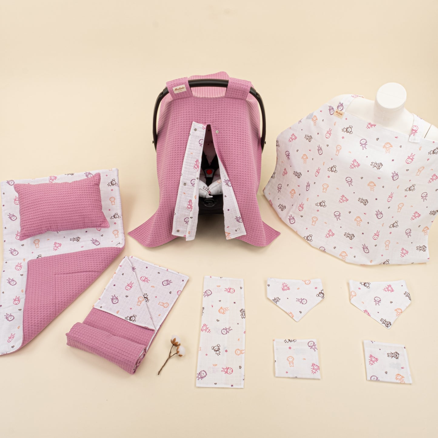 11 Parça Avantajlı Set - Çift Taraflı - Mürdüm Petek - Pembe Çubuk Bebekler