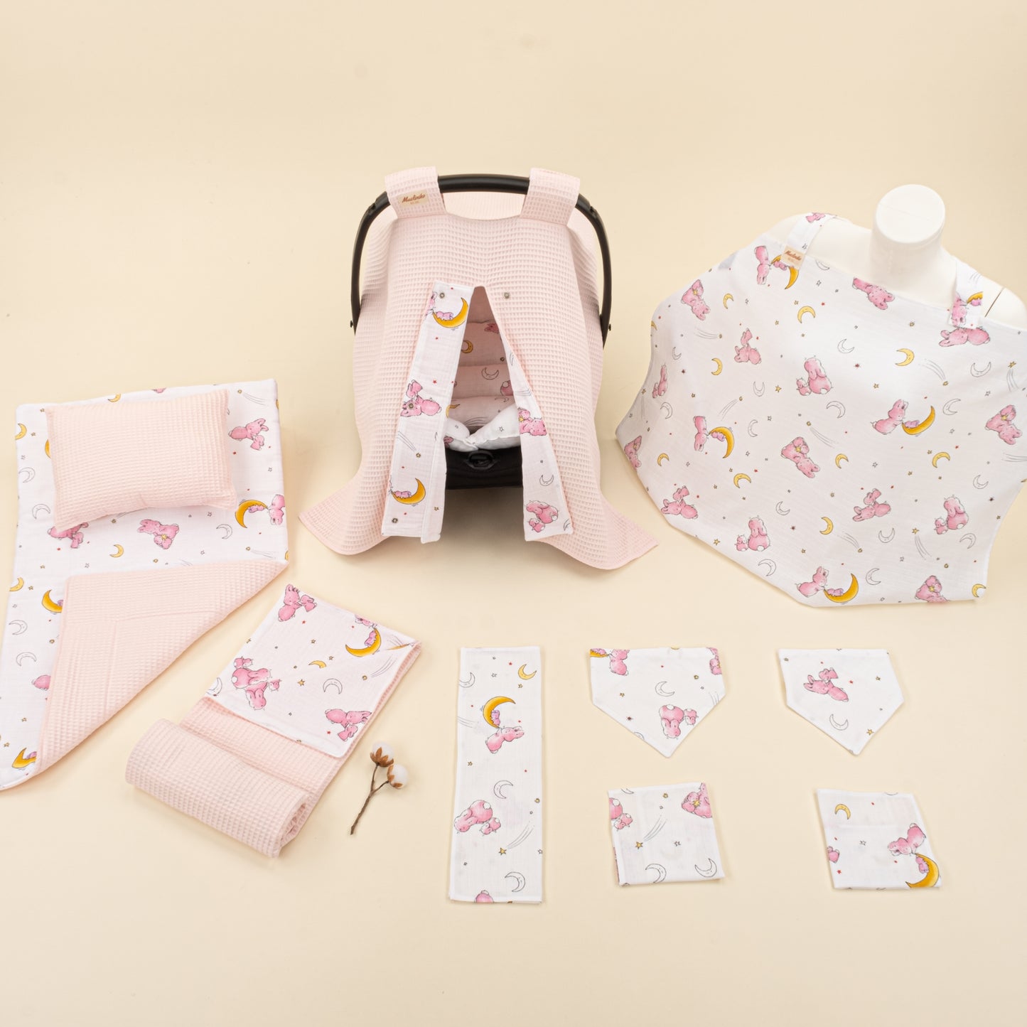 11 Parça Avantajlı Set - Çift Taraflı - Pembe Petek - Pembe Tavşan