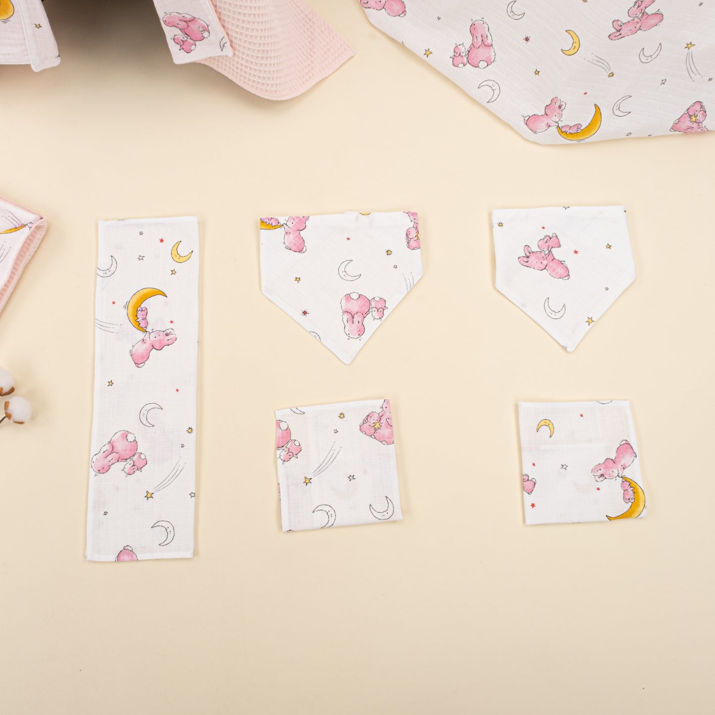 11 Parça Avantajlı Set - Çift Taraflı - Pembe Petek - Pembe Tavşan