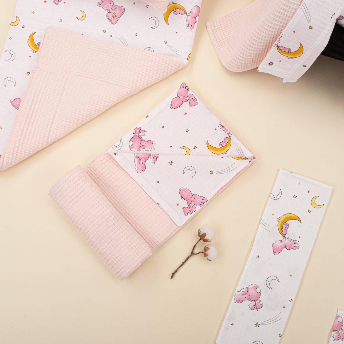 11 Parça Avantajlı Set - Çift Taraflı - Pembe Petek - Pembe Tavşan