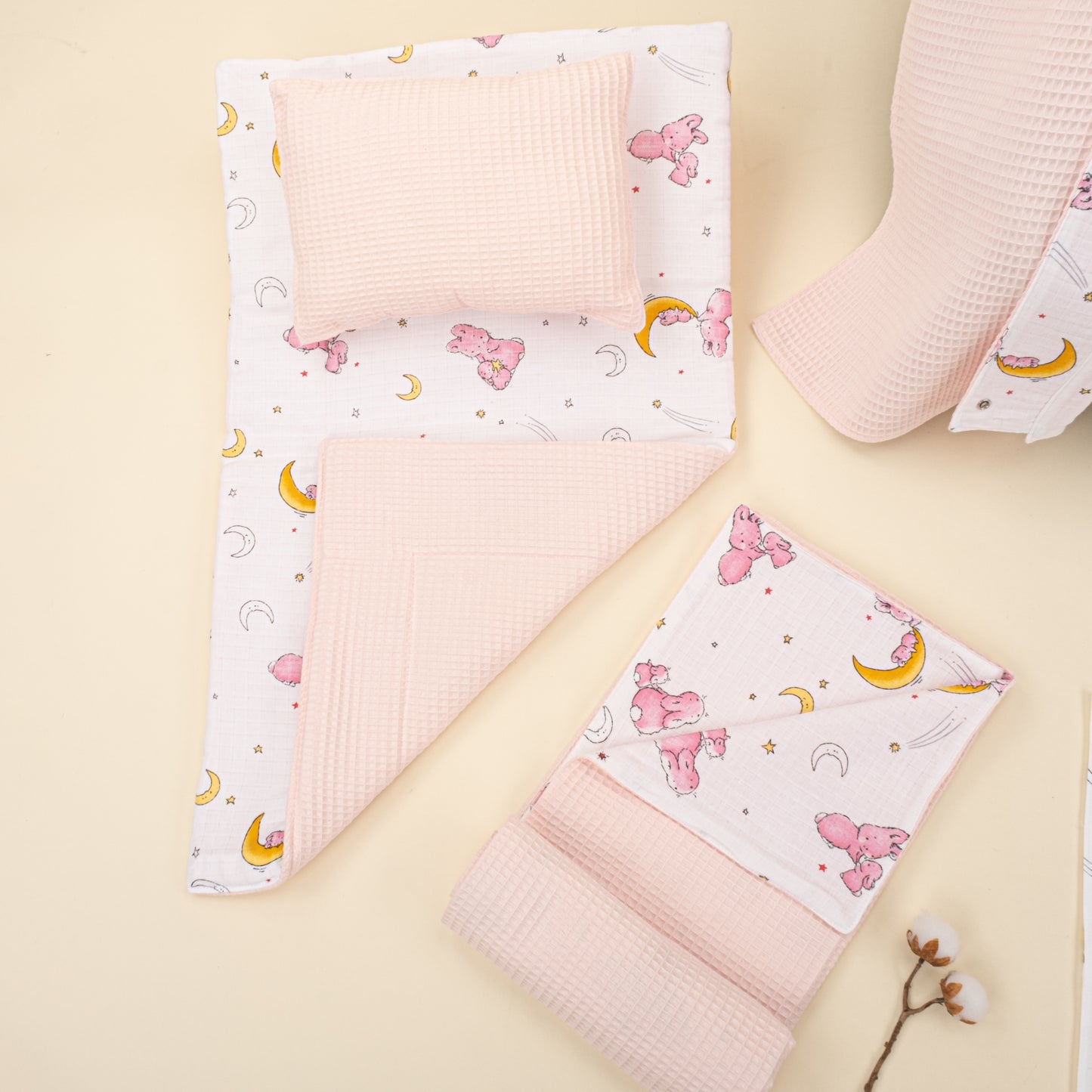 11 Parça Avantajlı Set - Çift Taraflı - Pembe Petek - Pembe Tavşan