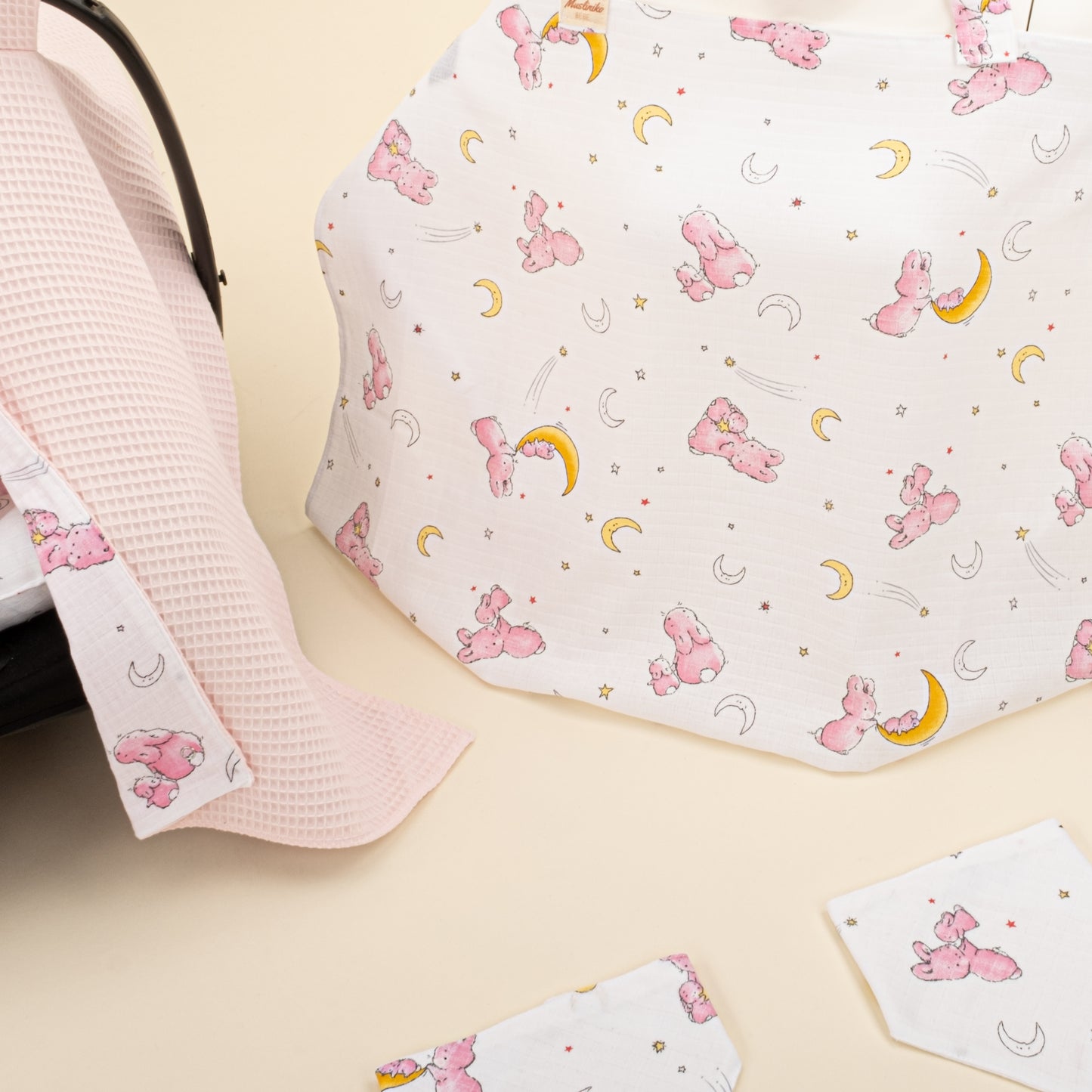 11 Parça Avantajlı Set - Çift Taraflı - Pembe Petek - Pembe Tavşan